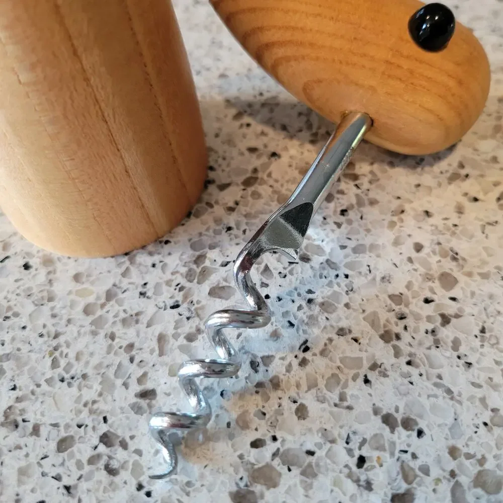 VTG MCM Handcrafted Wood Bird Corkscrew Bottle Opener Stainless Made in Japan